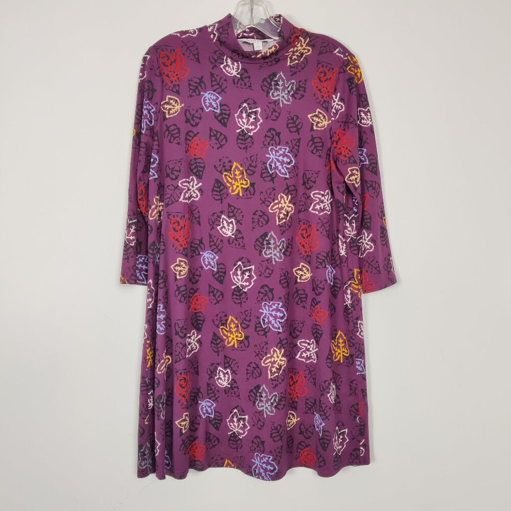 Celebrate Together Women's Blouse Size M Purple Colorful Leaves Print Turtleneck
